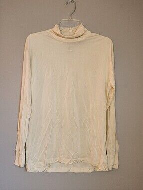 Vintage 90s Eddie Bauer Cream Silk Turtleneck Top Size X-Large